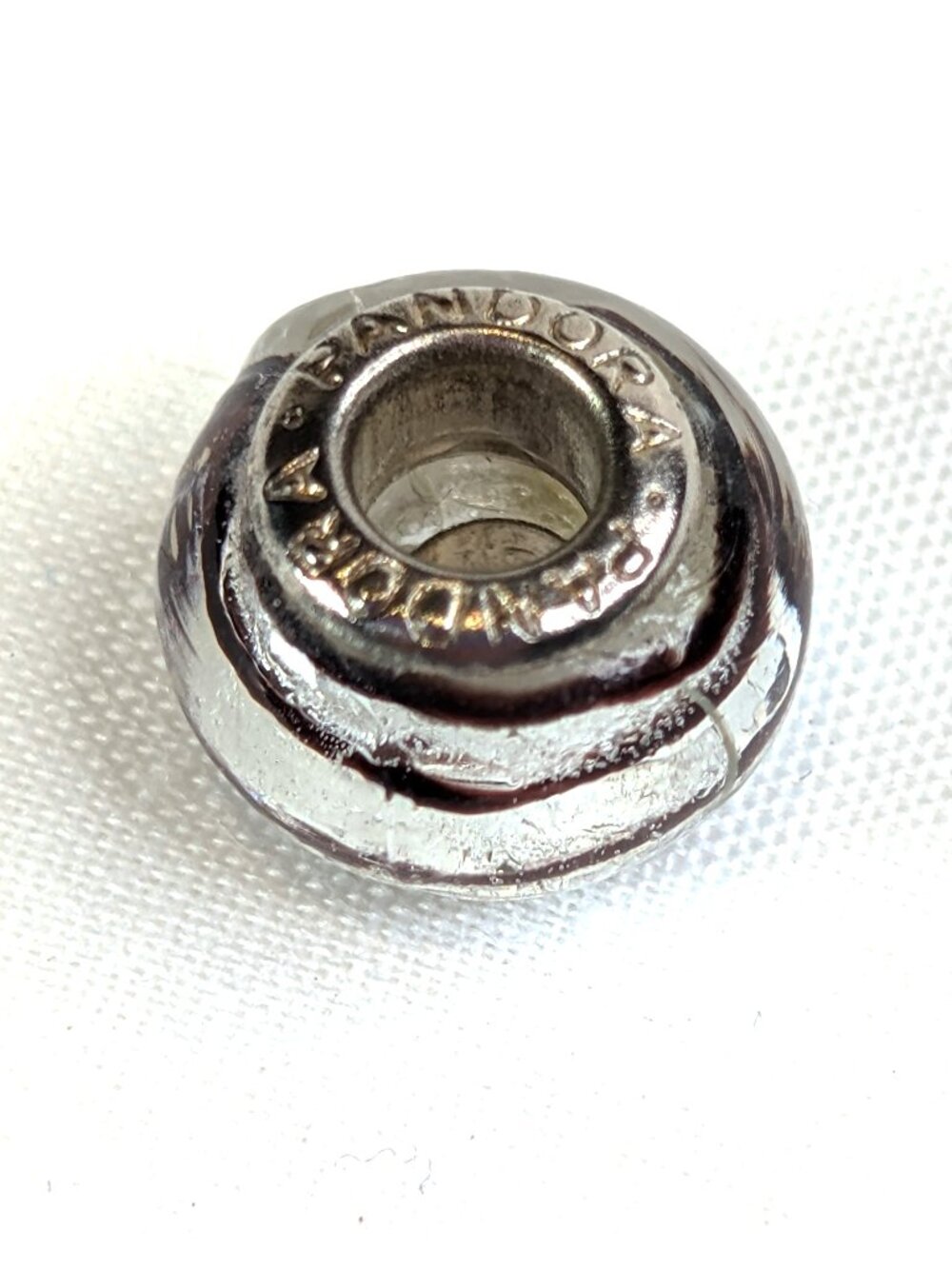 Pandora Sterling and Murano glass bead charm Silver with brown spiral